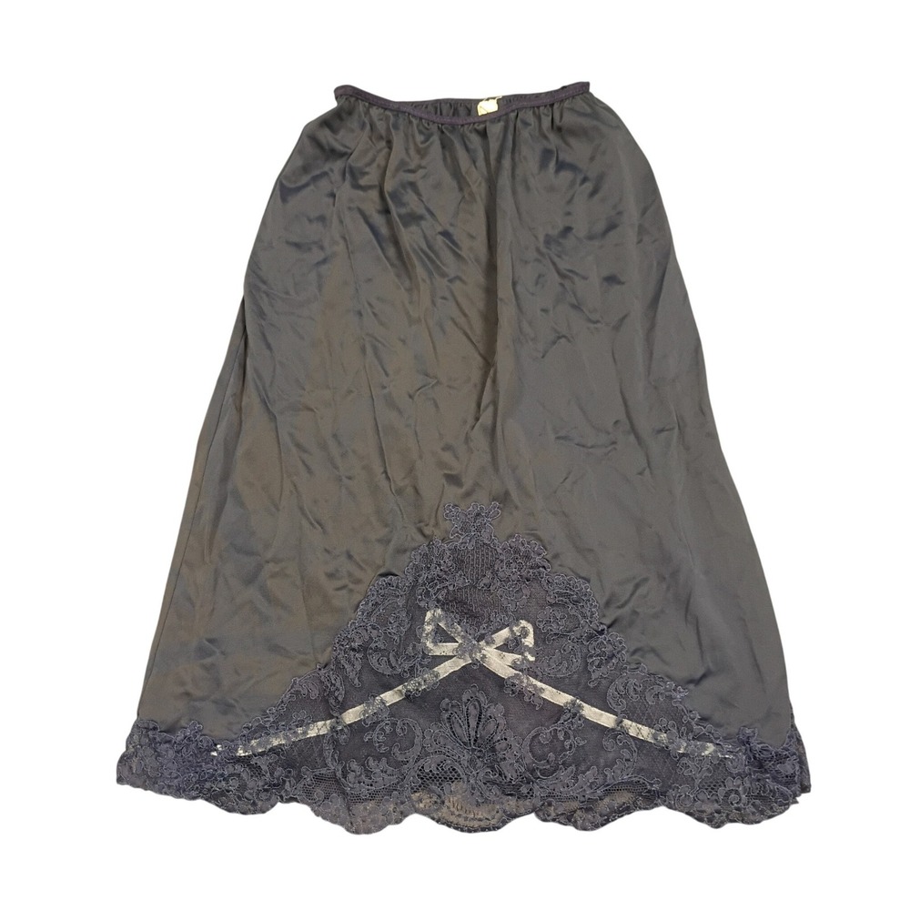 Saks Fifth Avenue Half Slip Womens S Navy Blue Vintage Lace Trim Bow ILGWU USA‎